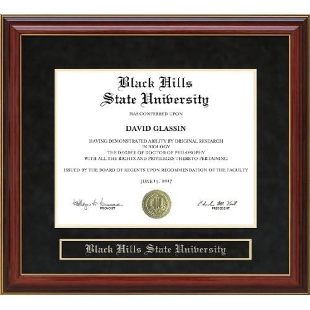 Black Hills State University (BHSU) Mahogany Diploma Frame